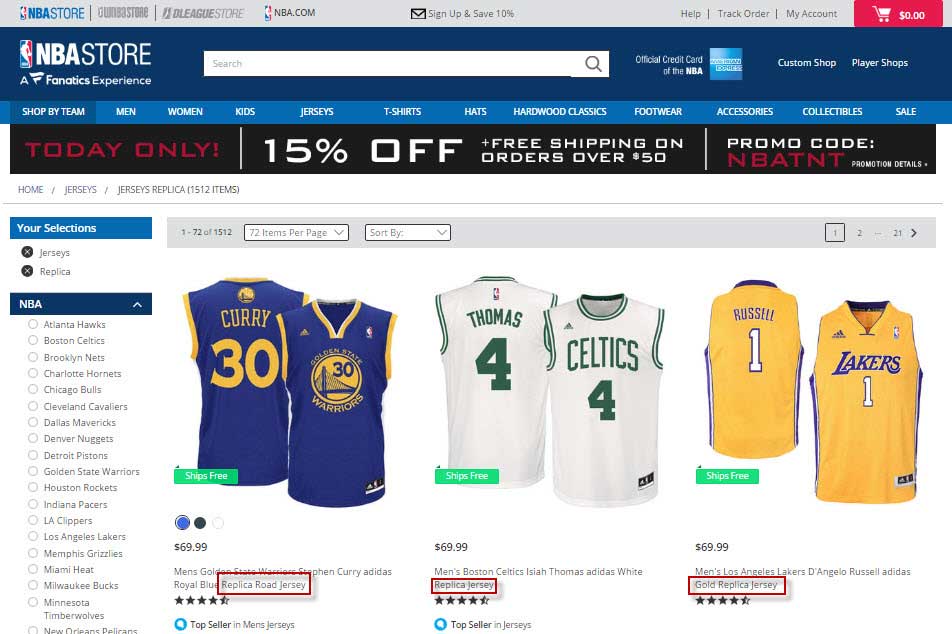 Hàng Replica từ nhà sản xuất Adidas được bán công khai tại NBA Store.